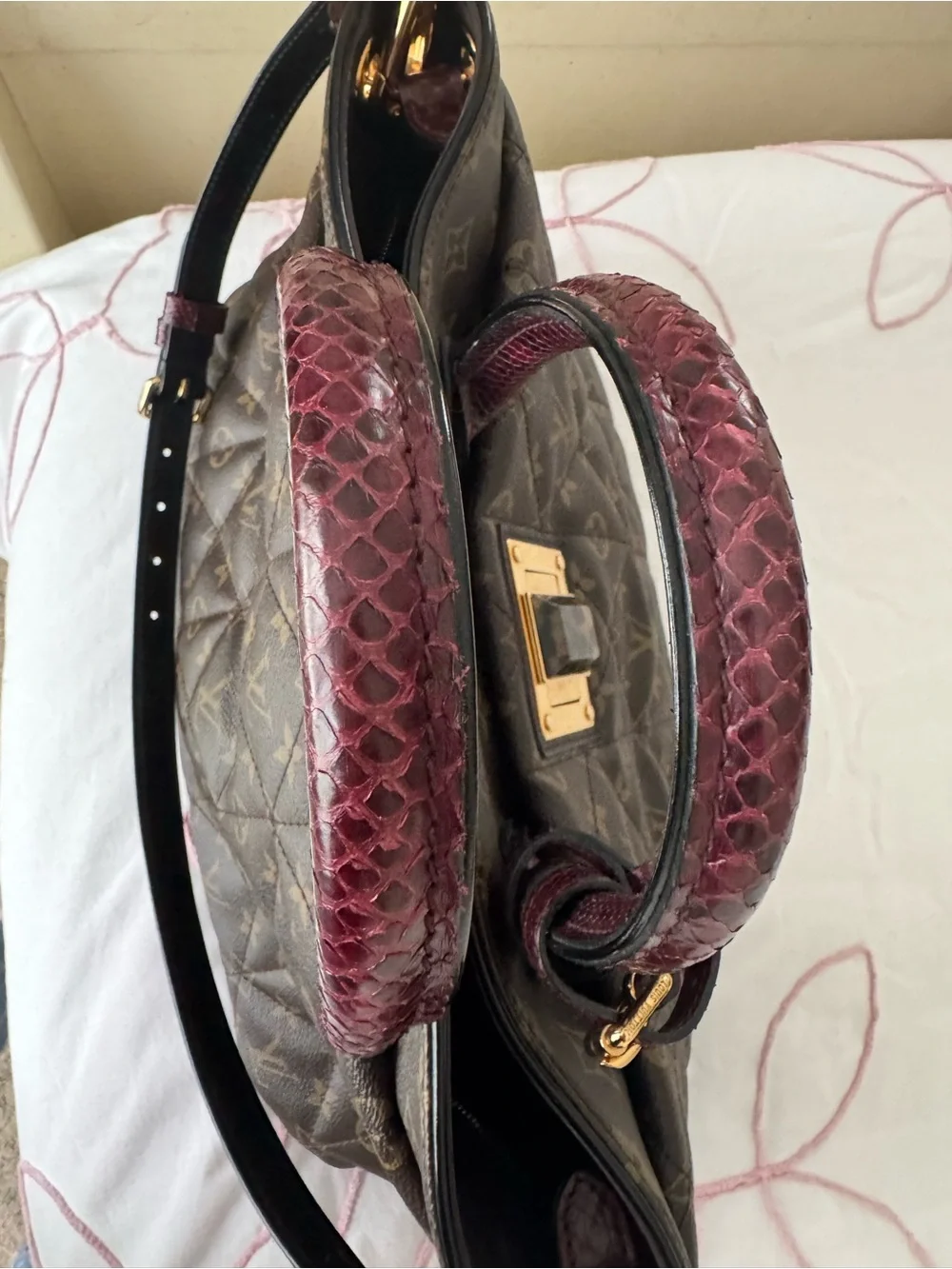 AUTHENTIC Louis Vuitton Monogram Quilted Satchel with Burgundy Handles - Picture 9 of 12